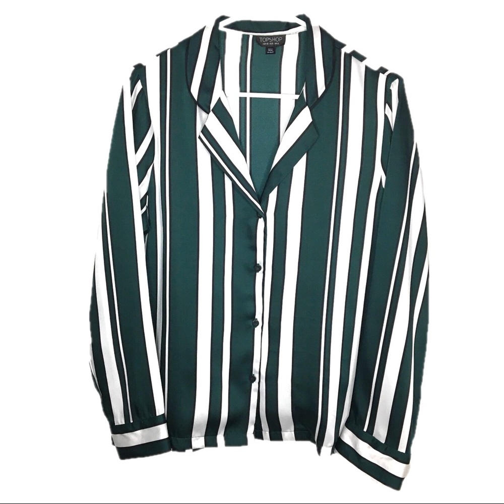 Topshop button up 8 striped dark green/white/black